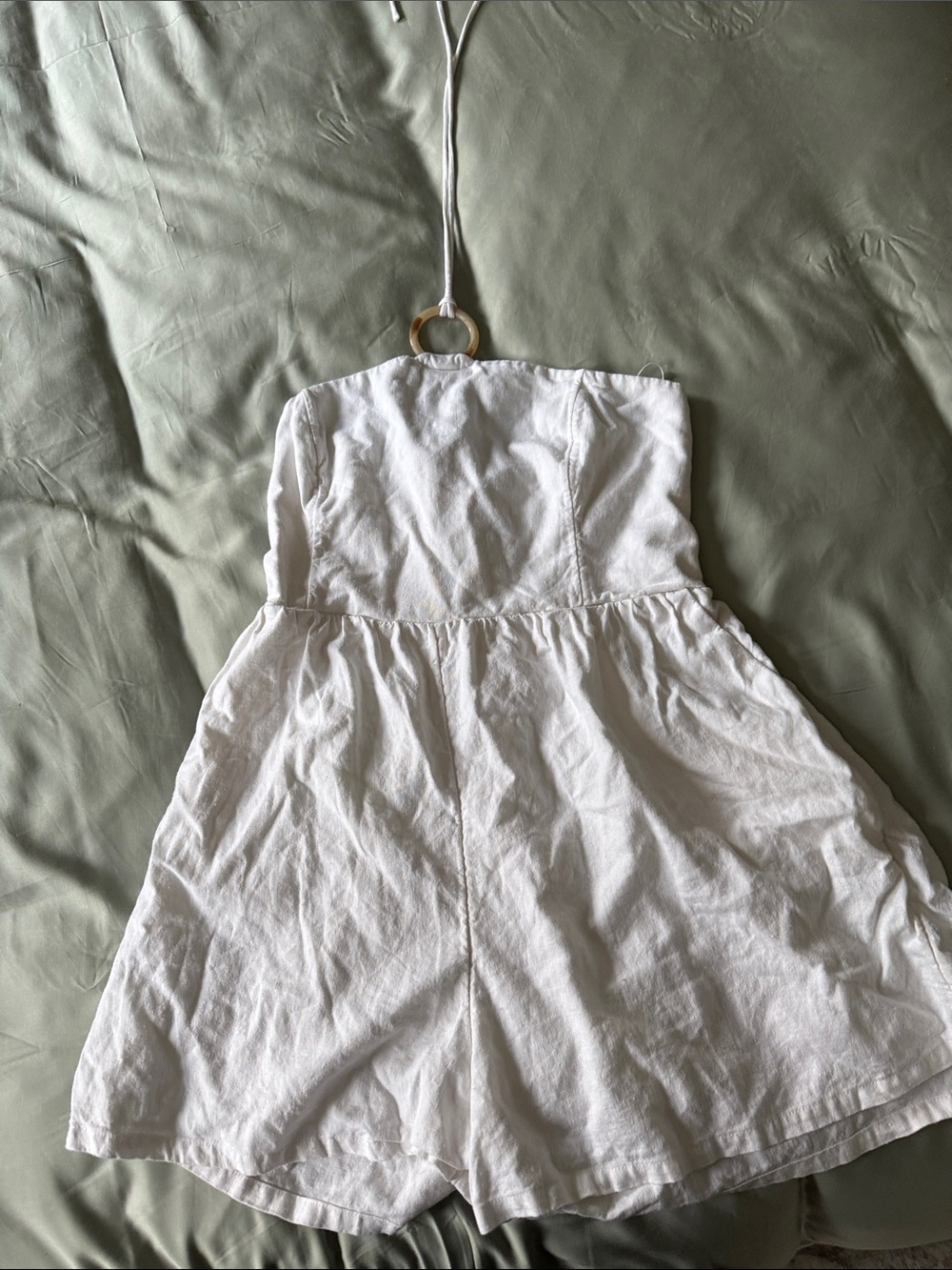 Old Navy Cream Strapless Smocked Romper with Drawstring